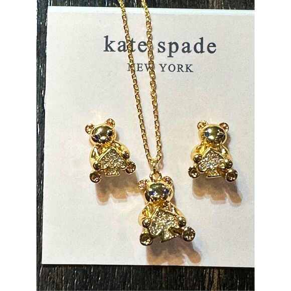 Kate Spade NWT necklace and earrings set - gold teddy bear - Picture 8 of 15